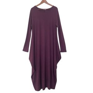 🇨🇦 Muriel Dombret Long Sleeve Lagenlook Maxi Dress Loose Fit Artsy 14 Burgundy